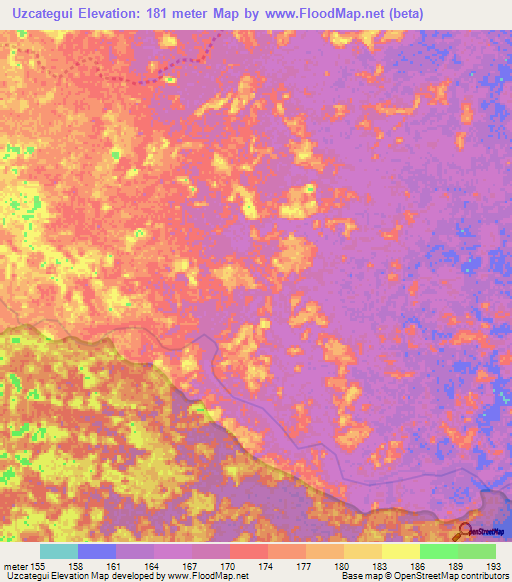 Uzcategui,Venezuela Elevation Map