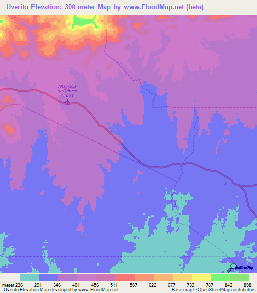Uverito,Venezuela Elevation Map