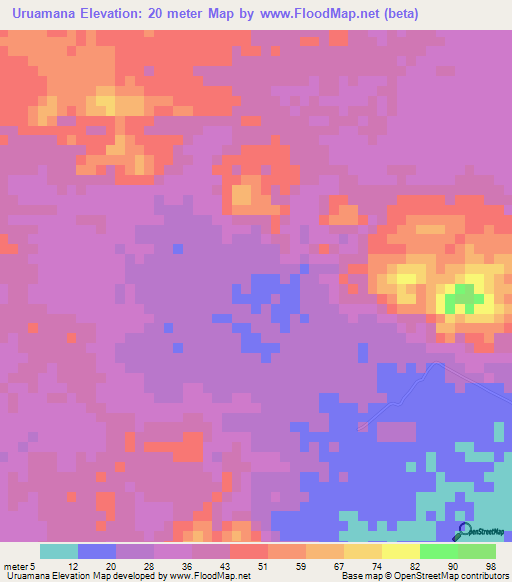 Uruamana,Venezuela Elevation Map