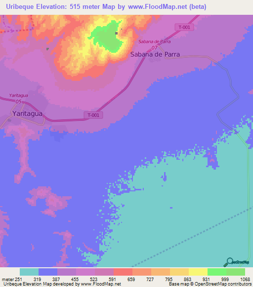 Uribeque,Venezuela Elevation Map