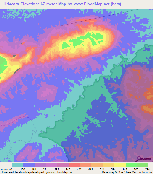 Uriacara,Venezuela Elevation Map