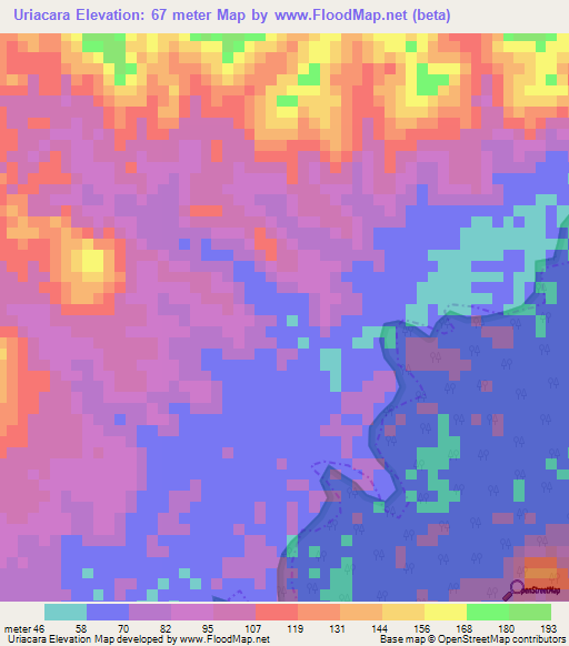 Uriacara,Venezuela Elevation Map