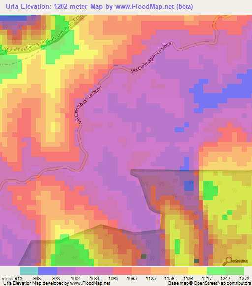 Uria,Venezuela Elevation Map