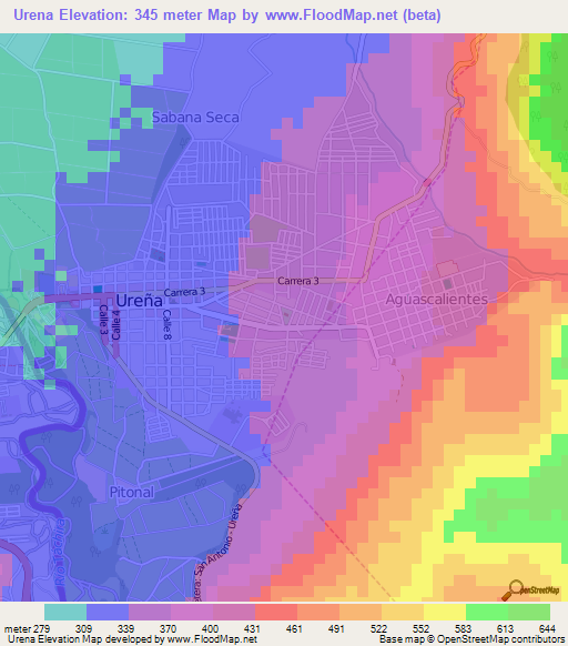 Urena,Venezuela Elevation Map