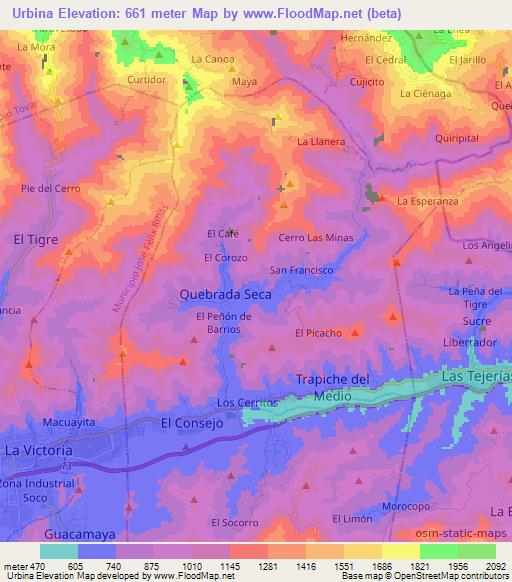 Urbina,Venezuela Elevation Map