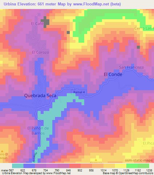 Urbina,Venezuela Elevation Map