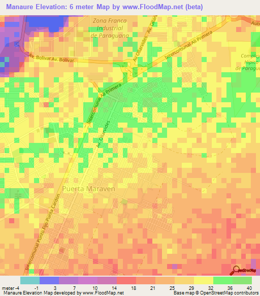 Manaure,Venezuela Elevation Map