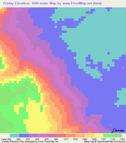 Uraday,Venezuela Elevation Map
