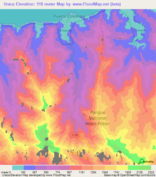 Uraca,Venezuela Elevation Map