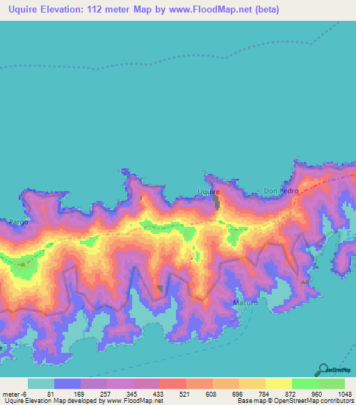 Uquire,Venezuela Elevation Map