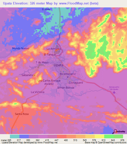 Upata,Venezuela Elevation Map