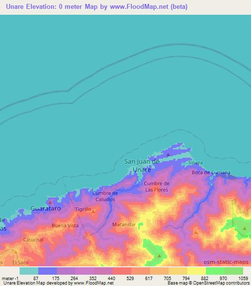 Unare,Venezuela Elevation Map