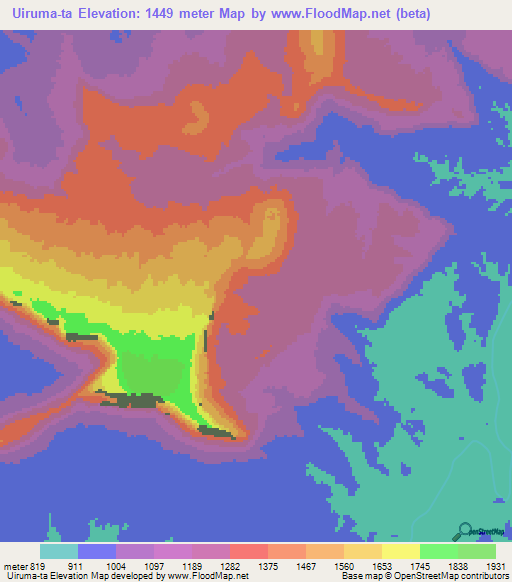 Uiruma-ta,Venezuela Elevation Map