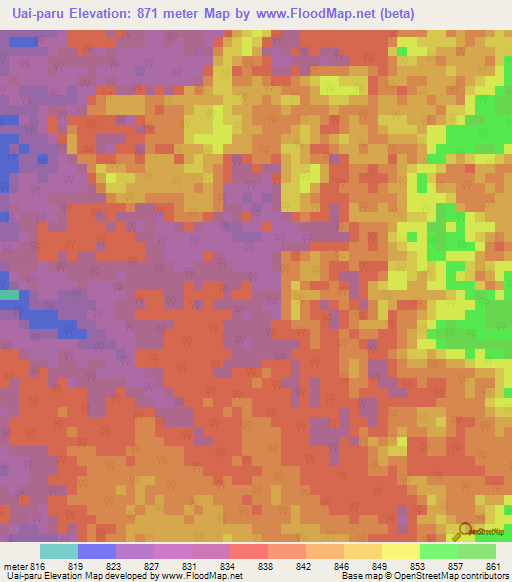 Uai-paru,Venezuela Elevation Map