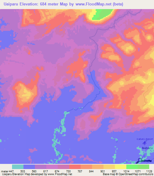 Uaiparu,Venezuela Elevation Map