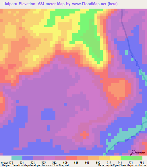 Uaiparu,Venezuela Elevation Map