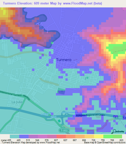 Turmero,Venezuela Elevation Map