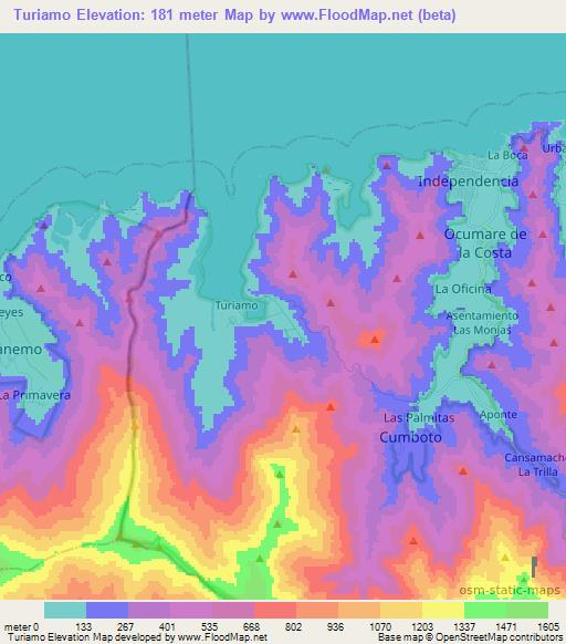 Turiamo,Venezuela Elevation Map