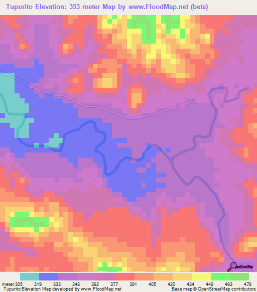 Tupurito,Venezuela Elevation Map