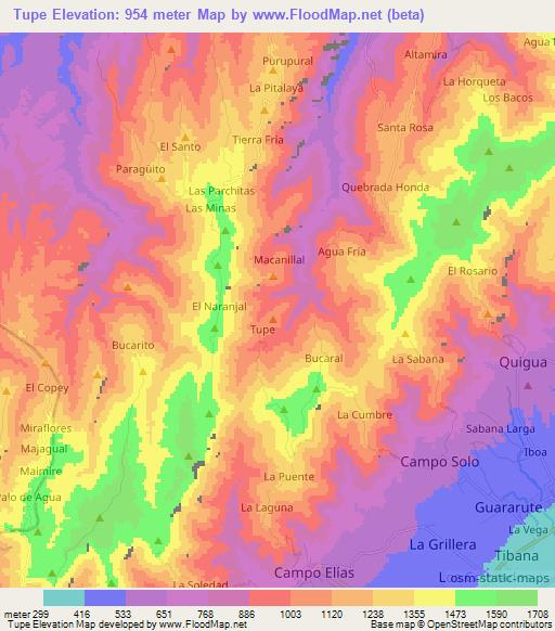 Tupe,Venezuela Elevation Map