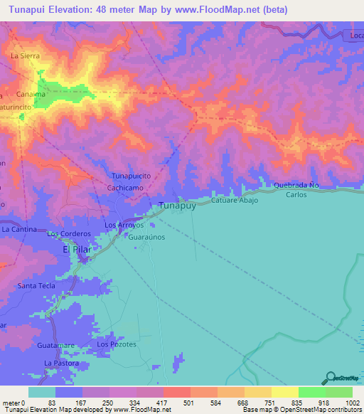 Tunapui,Venezuela Elevation Map