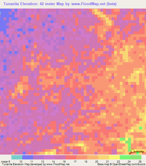 Tunanita,Venezuela Elevation Map
