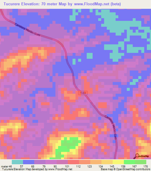Tucurere,Venezuela Elevation Map
