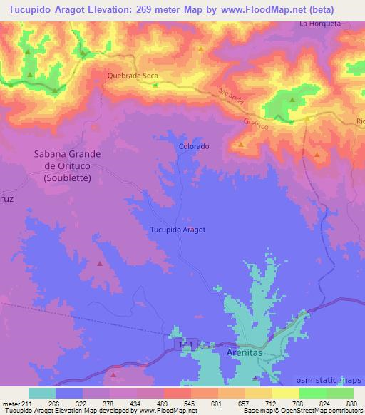 Tucupido Aragot,Venezuela Elevation Map