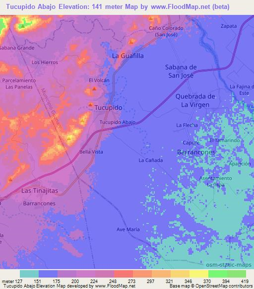 Tucupido Abajo,Venezuela Elevation Map