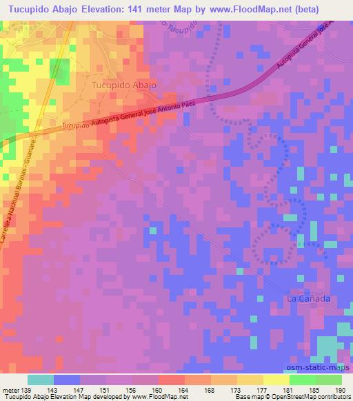 Tucupido Abajo,Venezuela Elevation Map