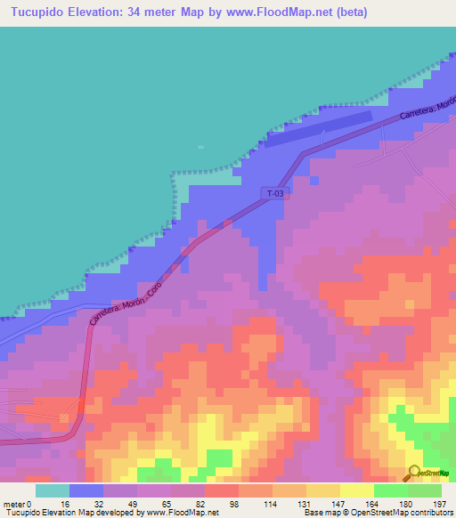 Tucupido,Venezuela Elevation Map