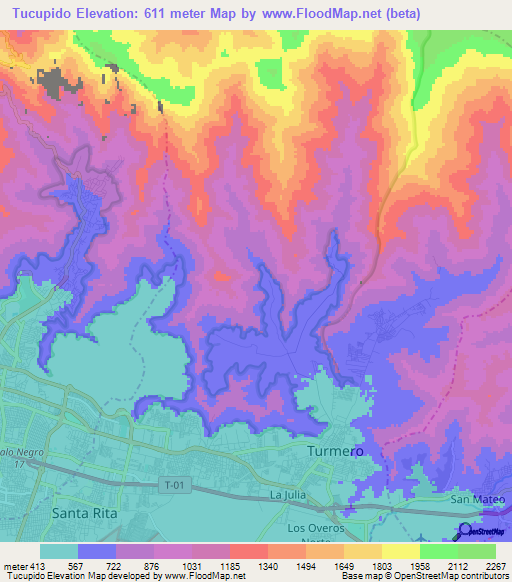Tucupido,Venezuela Elevation Map