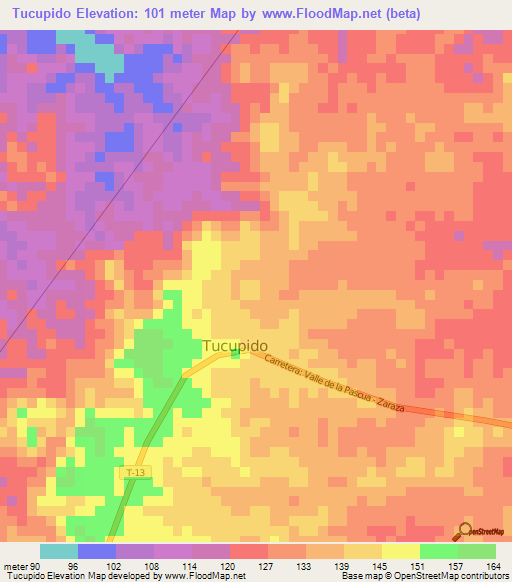 Tucupido,Venezuela Elevation Map