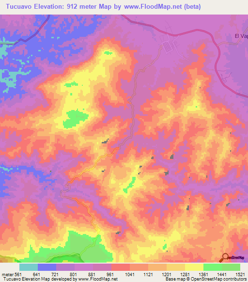 Tucuavo,Venezuela Elevation Map