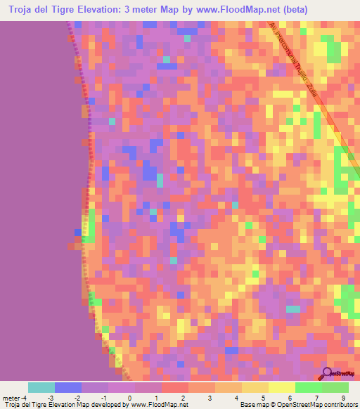 Troja del Tigre,Venezuela Elevation Map