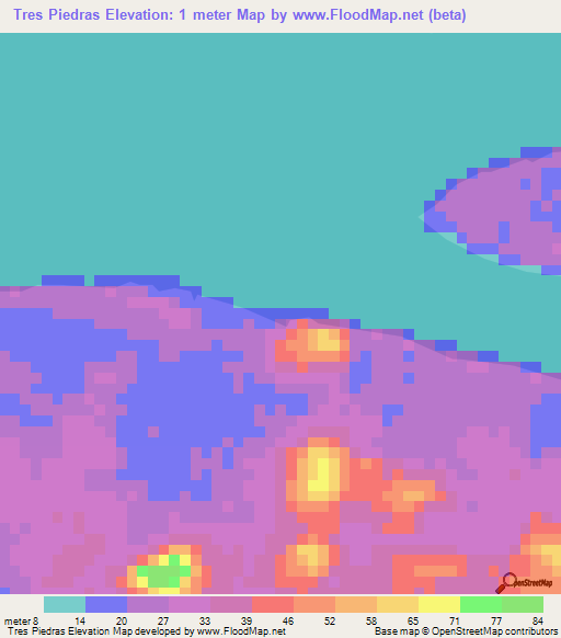 Tres Piedras,Venezuela Elevation Map