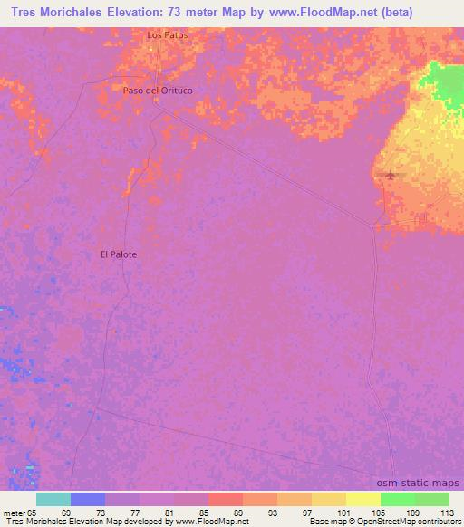 Tres Morichales,Venezuela Elevation Map