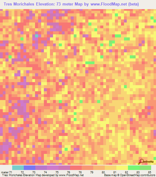 Tres Morichales,Venezuela Elevation Map