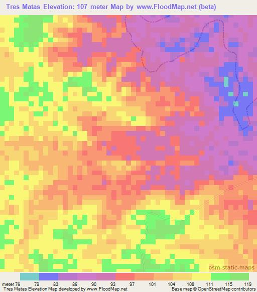 Tres Matas,Venezuela Elevation Map