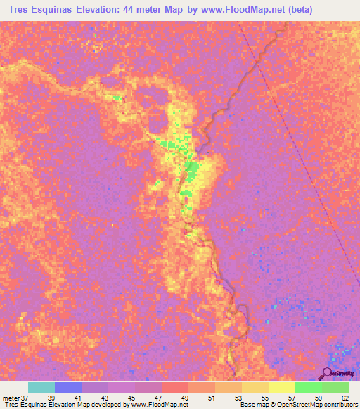 Tres Esquinas,Venezuela Elevation Map