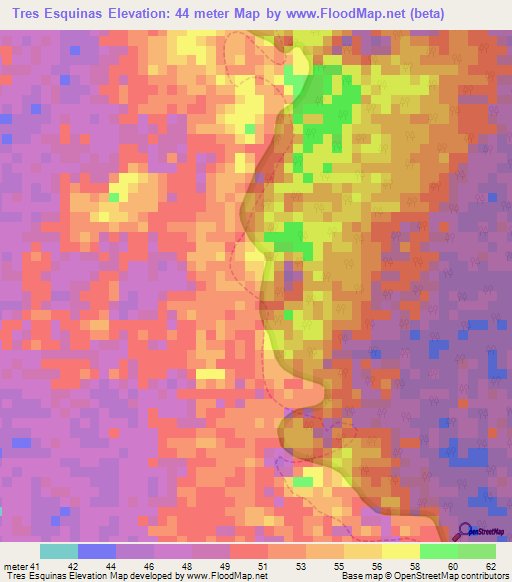 Tres Esquinas,Venezuela Elevation Map