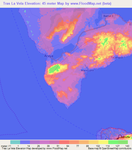 Tras La Vela,Venezuela Elevation Map