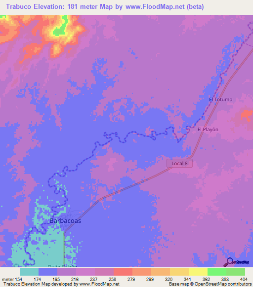 Trabuco,Venezuela Elevation Map