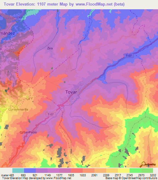 Tovar,Venezuela Elevation Map