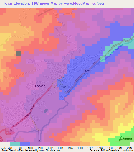Tovar,Venezuela Elevation Map