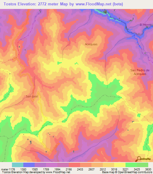 Tostos,Venezuela Elevation Map
