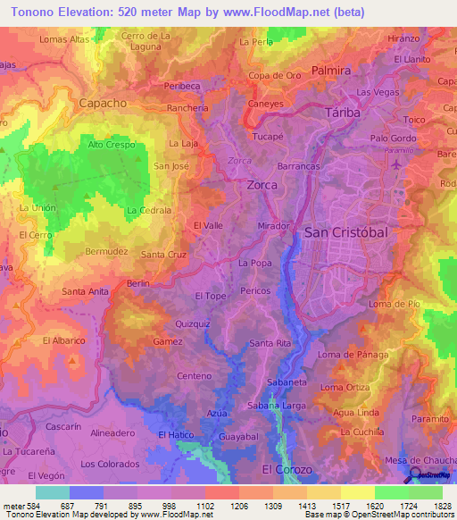 Tonono,Venezuela Elevation Map