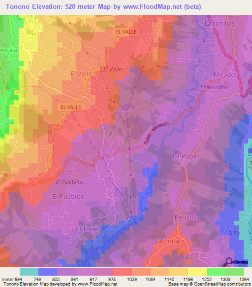 Tonono,Venezuela Elevation Map