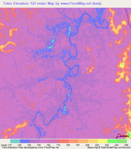 Tokio,Venezuela Elevation Map