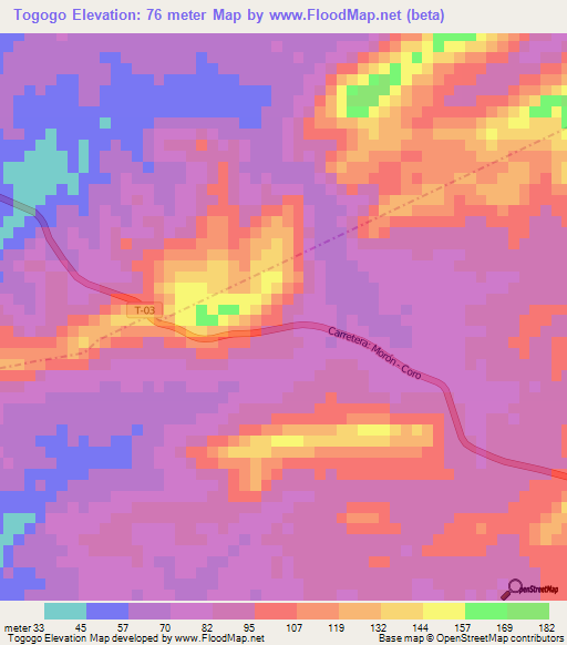 Togogo,Venezuela Elevation Map